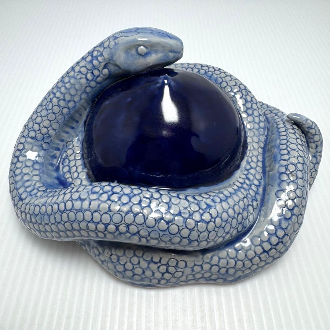 九谷焼 三代目 徳田八十吉 人間国宝 蛇 へび 干支 置物 共箱 説明書