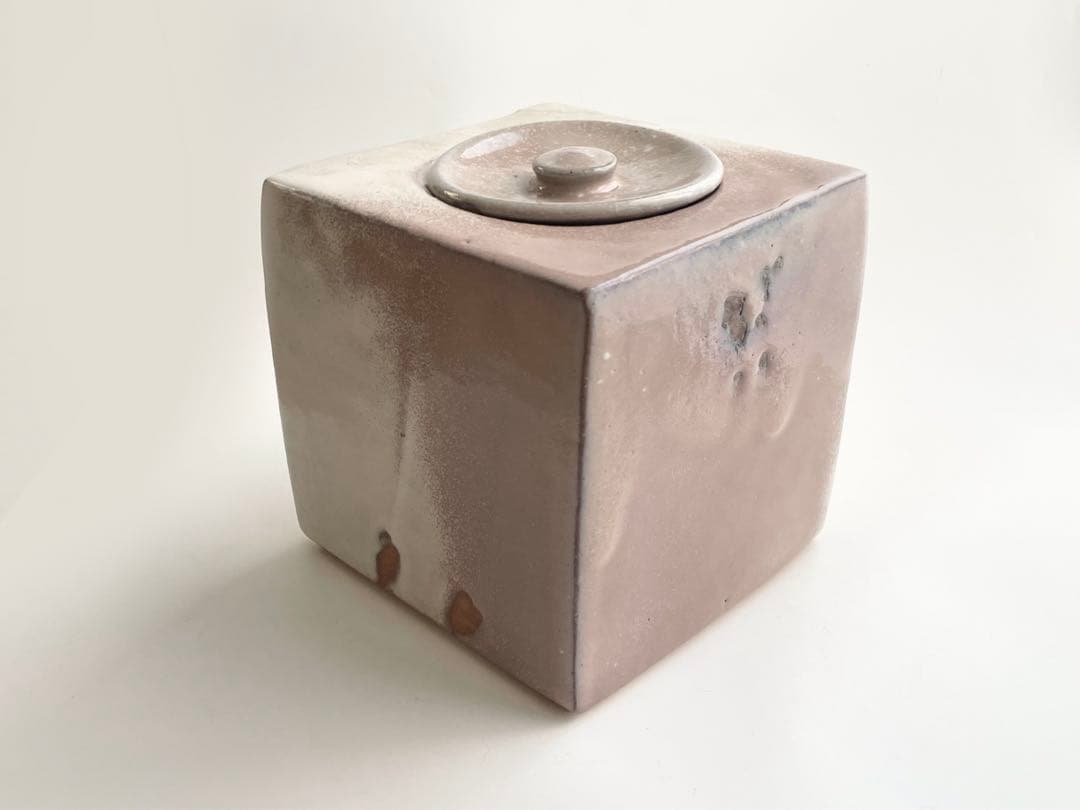 陶芸家　三輪栄造　萩　水指　茶道具　萩焼水指　　共蓋　父　十一代　三輪休雪