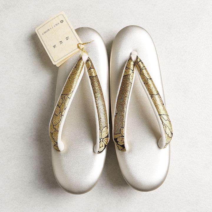 【新品】草履バッグセット　草花柄　ゴールド　草履24cm　01630N