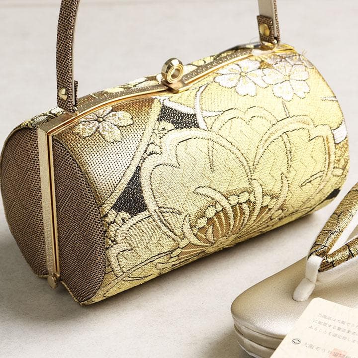 【新品】草履バッグセット　草花柄　ゴールド　草履24cm　01630N