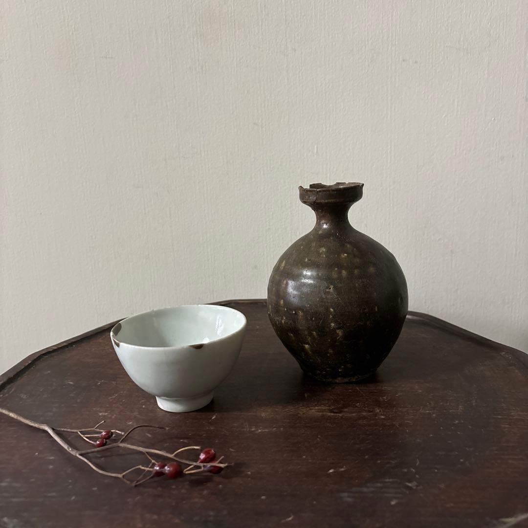 高麗〜李朝徳利　古道具　花入　飴釉　茶道具　アンティーク　骨董品　酒器　一輪挿し