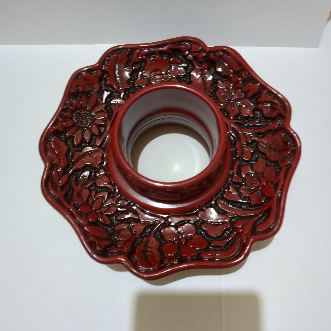 天目台　茶道　お茶の稽古 天目茶碗用　茶椀　えんじ色　彫り物