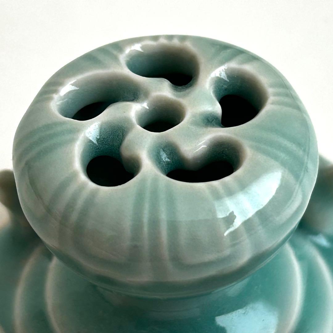 鍋島 小笠原長春 青磁 環付香炉 三足香炉 唐草模様 獅子 桐箱入り