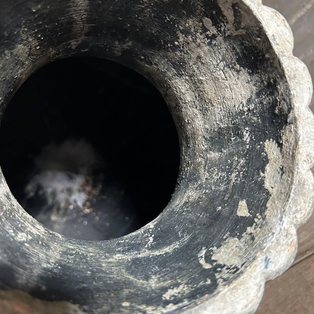 フランスアンティーク 花器 鉢植え 大型ストーンポット 螺旋模様　高さ47.5