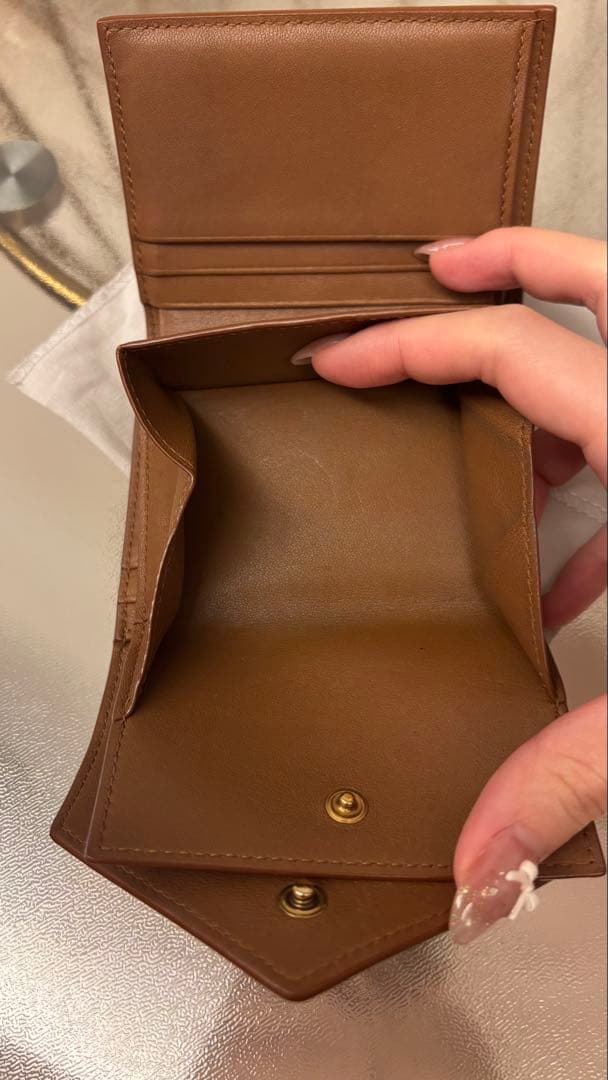 YSL ブラウンレザー キルティング三つ折り財布