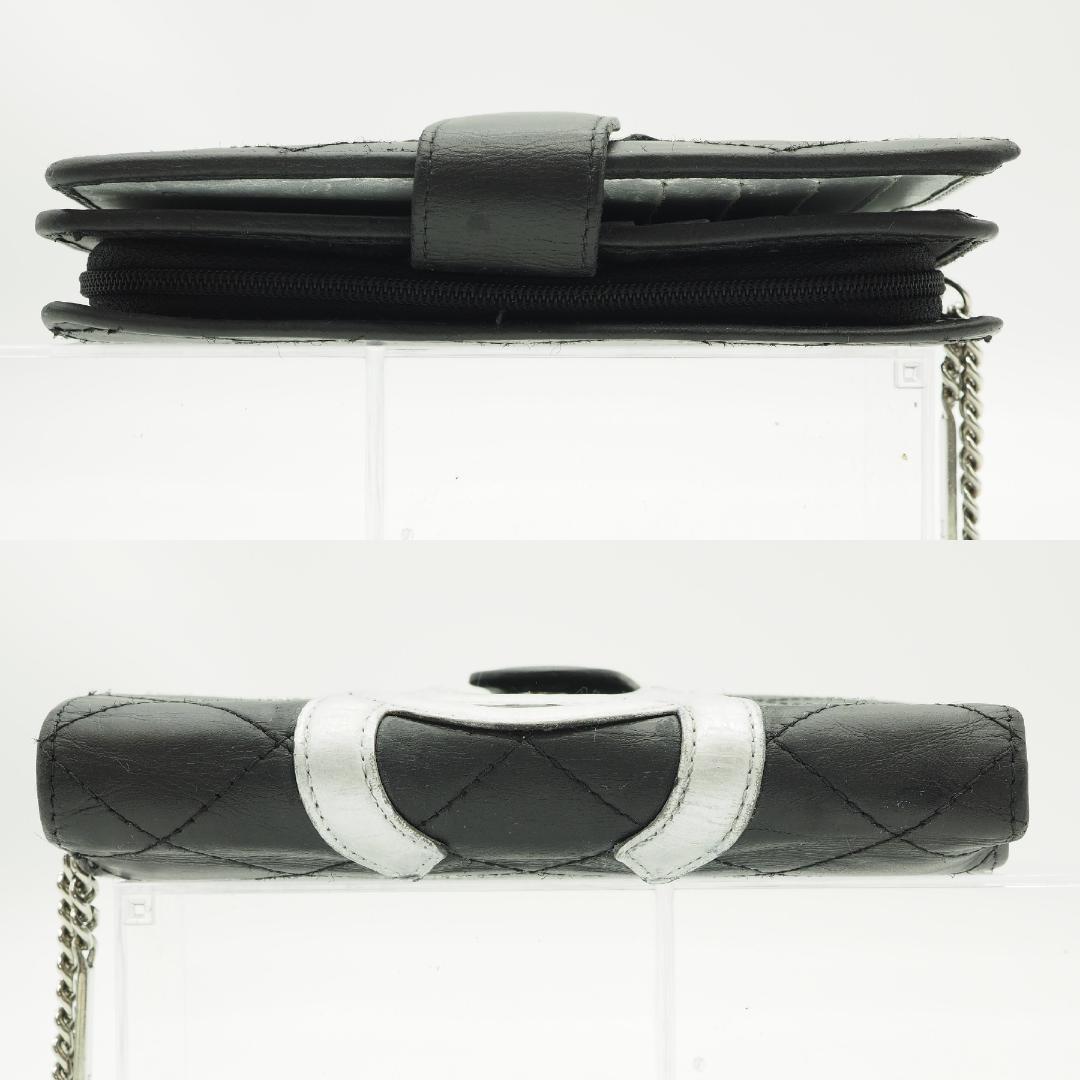 CHANEL シャネル カンボンライン ミドル 2つ折り財布 黒×シルバー