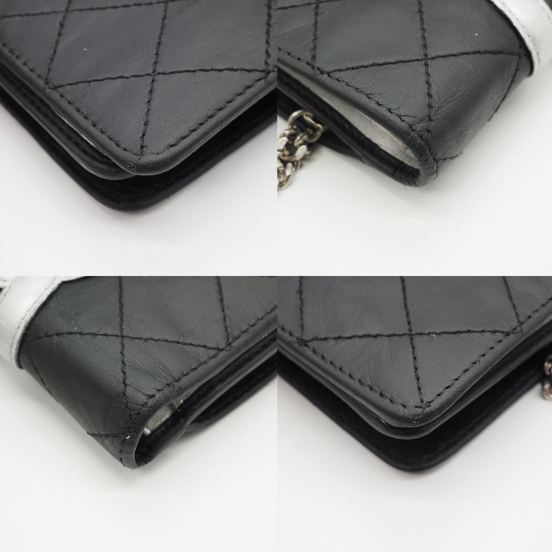 CHANEL シャネル カンボンライン ミドル 2つ折り財布 黒×シルバー