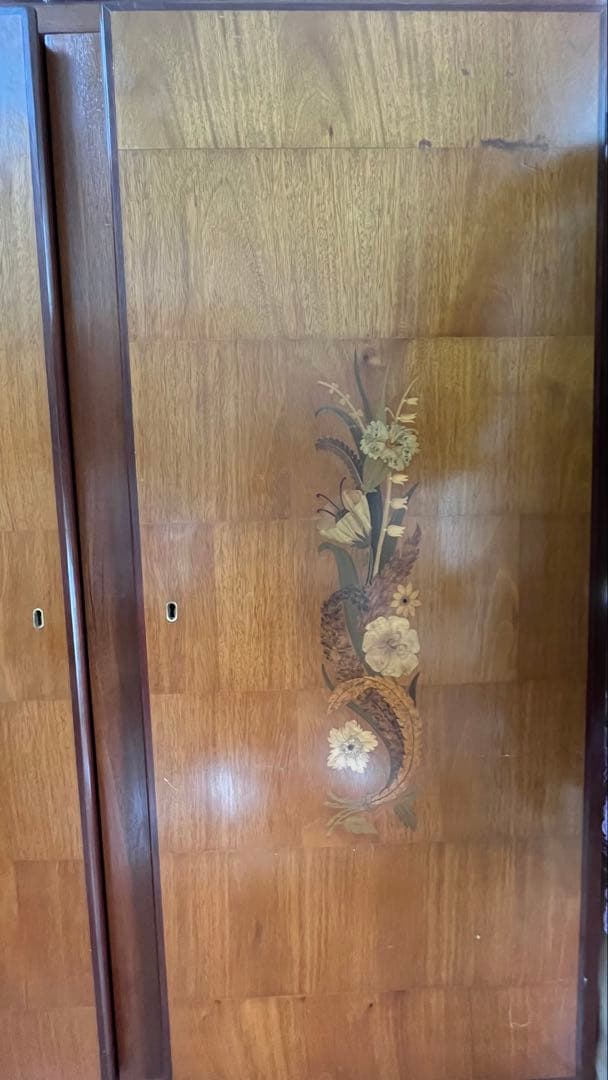 アンティーク 花象嵌 キャビネット タンス 木製