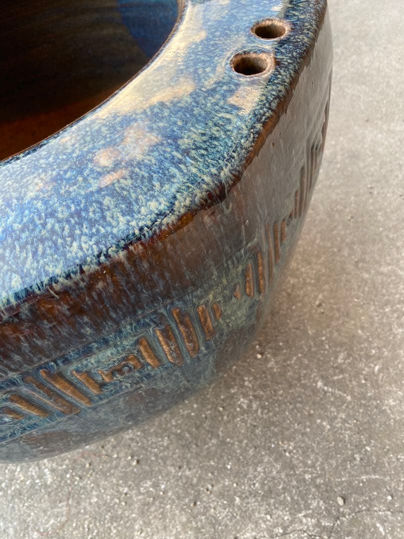 八角形　火鉢　金魚鉢　メダカ鉢　水鉢　　金魚鉢　睡蓮鉢　骨董　青茶