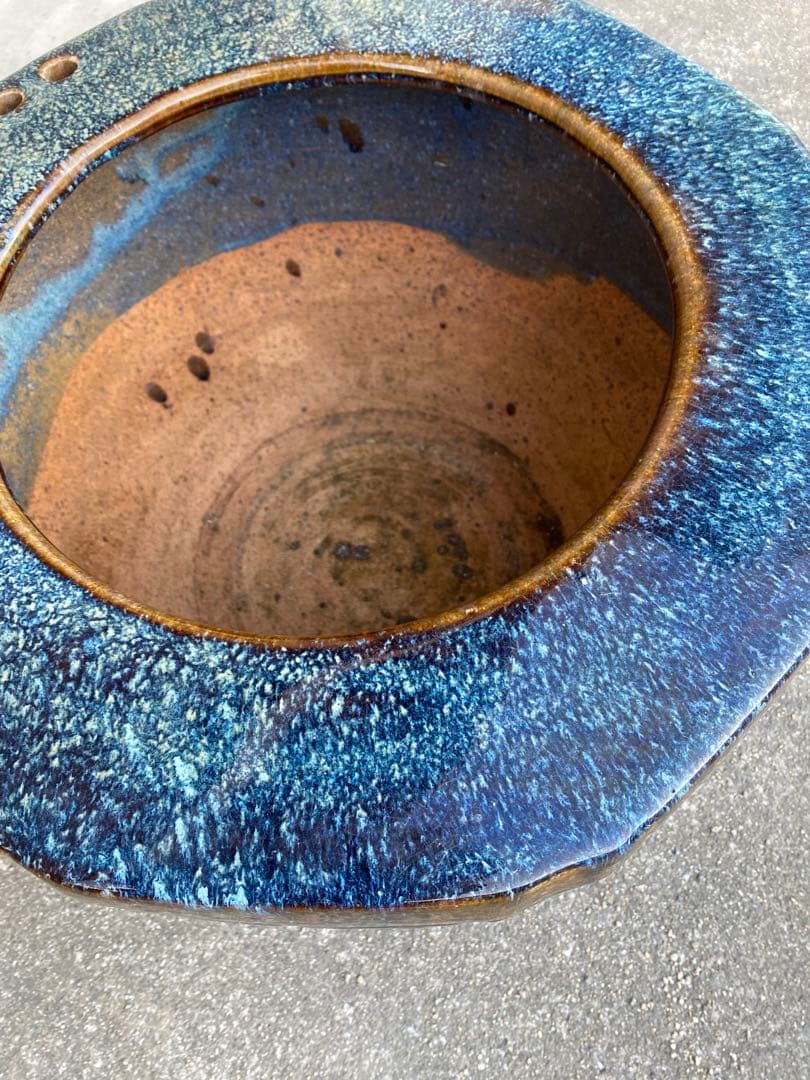 八角形　火鉢　金魚鉢　メダカ鉢　水鉢　　金魚鉢　睡蓮鉢　骨董　青茶