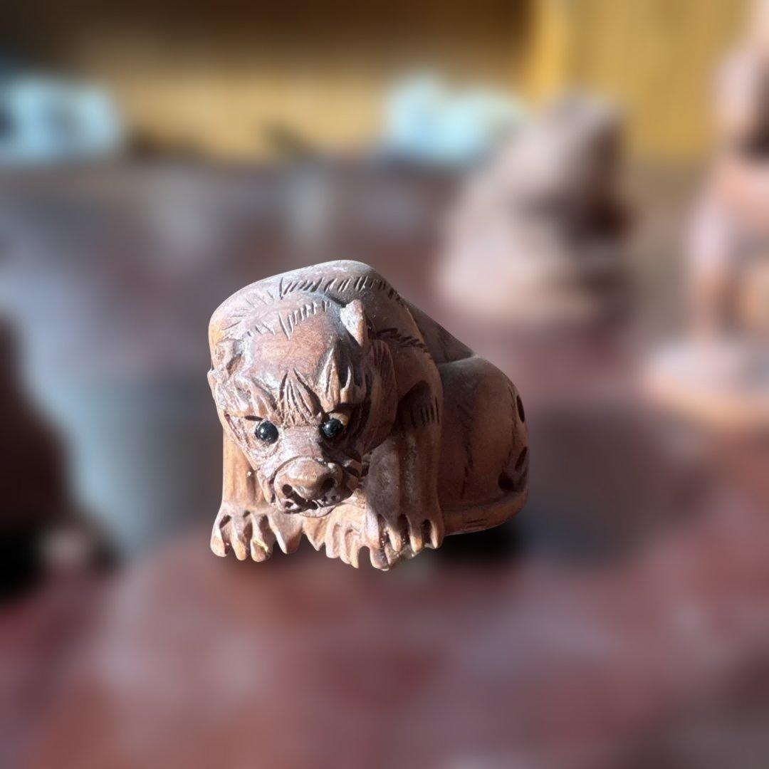 時代提げ物　唐木黄楊木彫刻　犬・猿・虎など　根付　置物