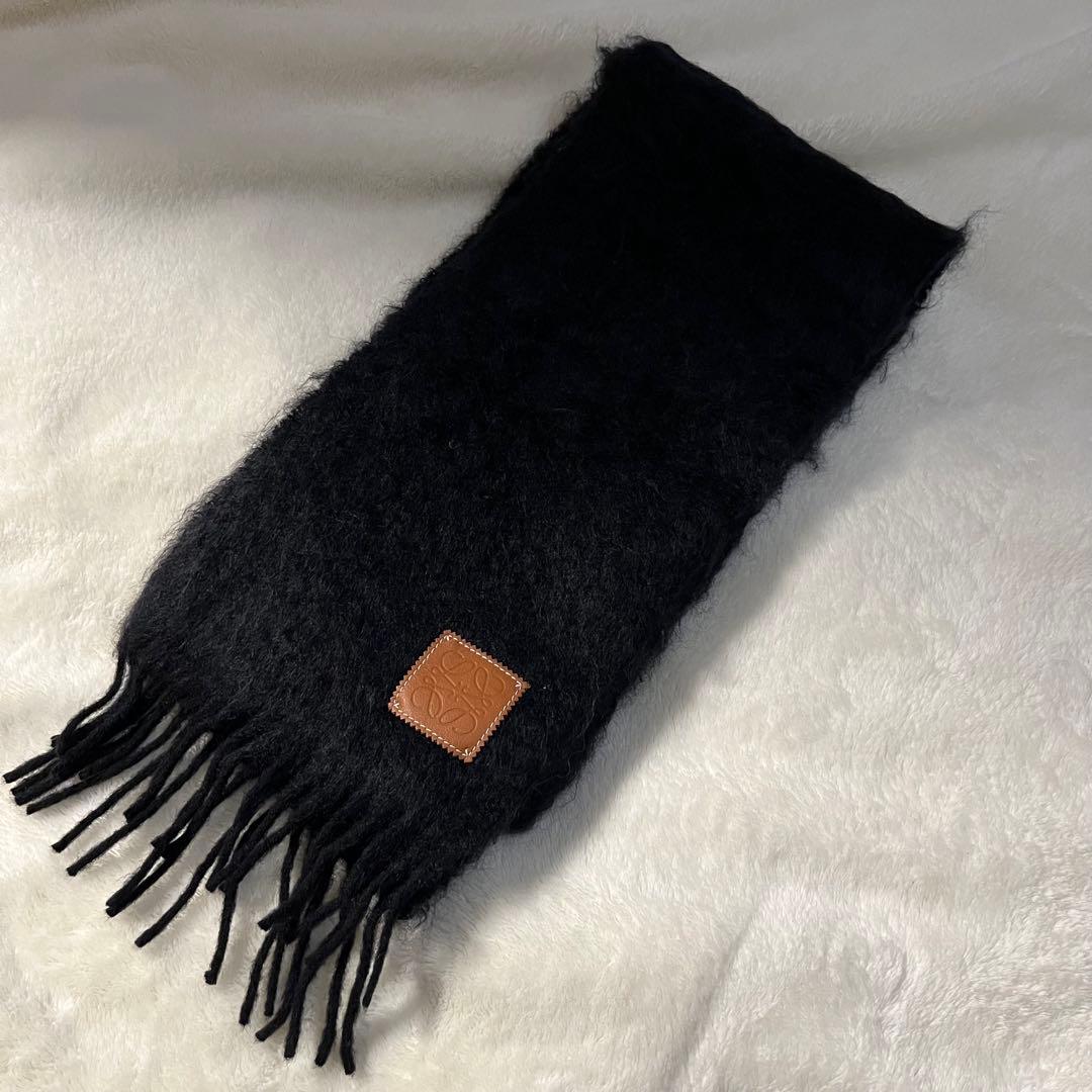 LOEWE ロエベ モヘアマフラー アナグラムロゴ ブラック