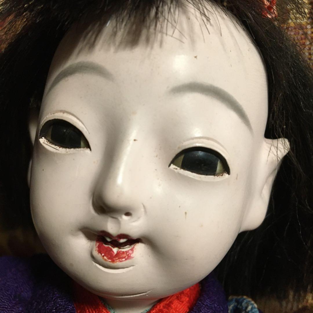 市松人形　小さい　6号　大正時代　女の子　江戸縮緬着物