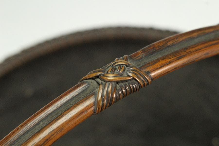 茶道具 唐物 竹網 籠 炭斗 手付 時代物(K-YC464)