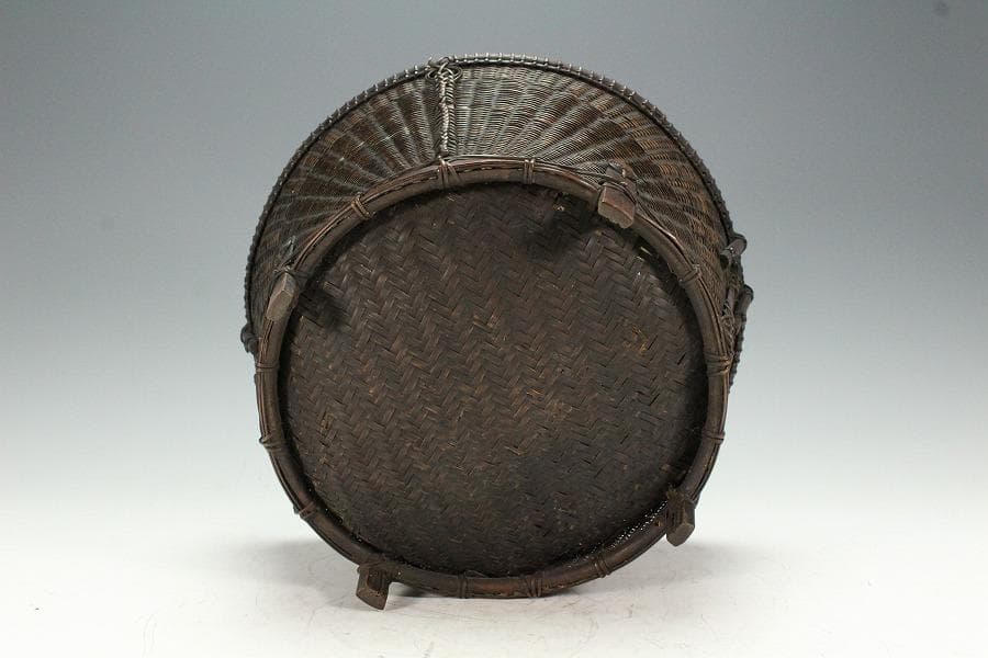 茶道具 唐物 竹網 籠 炭斗 手付 時代物(K-YC464)