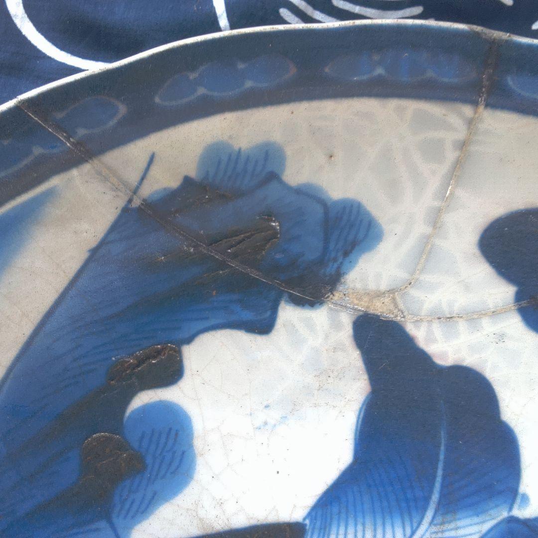 骨董６青い花柄の陶磁器平皿