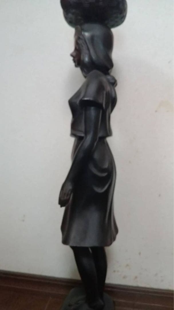 木彫り 女性像 94cm 黒檀 置物 バリ島 美人像 アンティーク 彫刻 工芸品