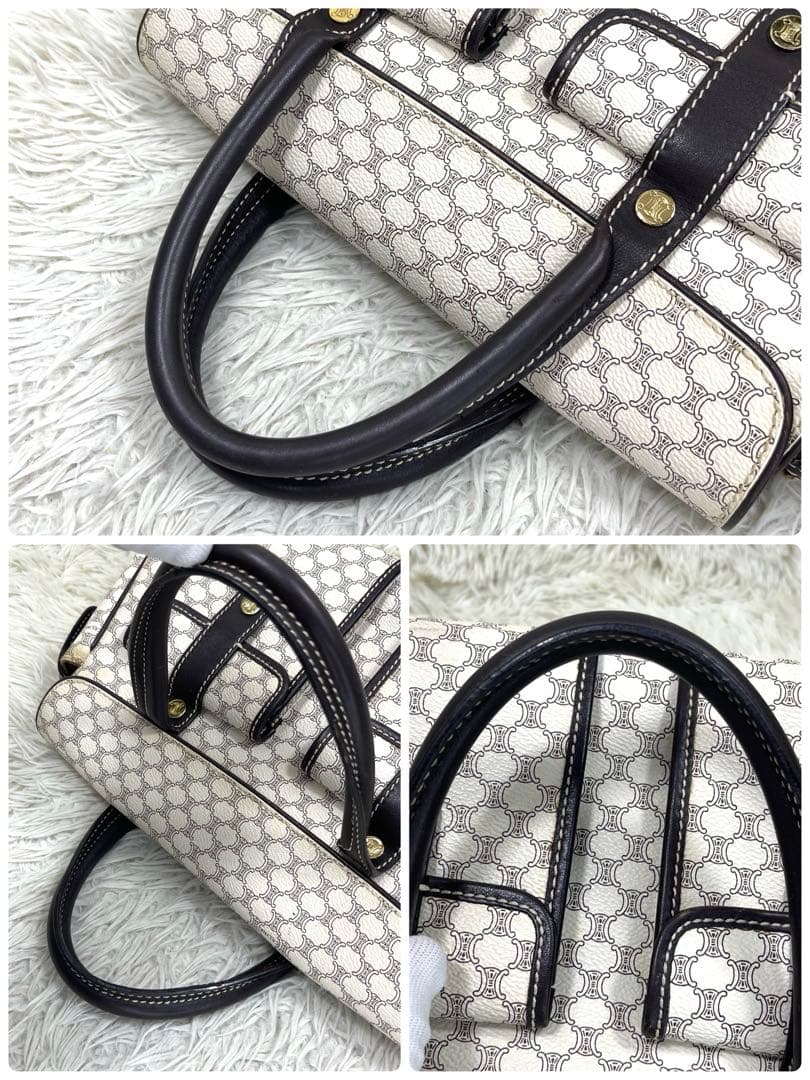 希少品‼️CELINE セリーヌ　ハンドバッグ　白マカダム柄　ロゴ金具　PVC