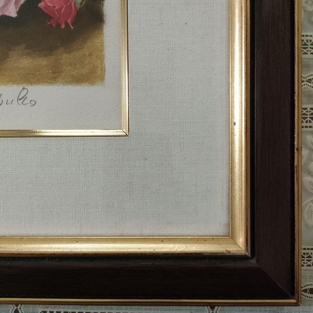 斎藤三郎　大判リトグラフ『薔薇』直筆サイン入、ウコン布&共箱付