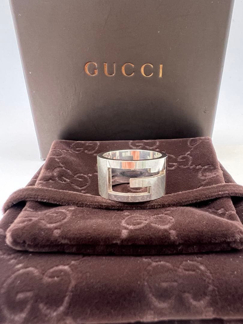 GUCCI グッチ Gロゴ ワイドリング指輪 シルバー 925 18号 箱付き
