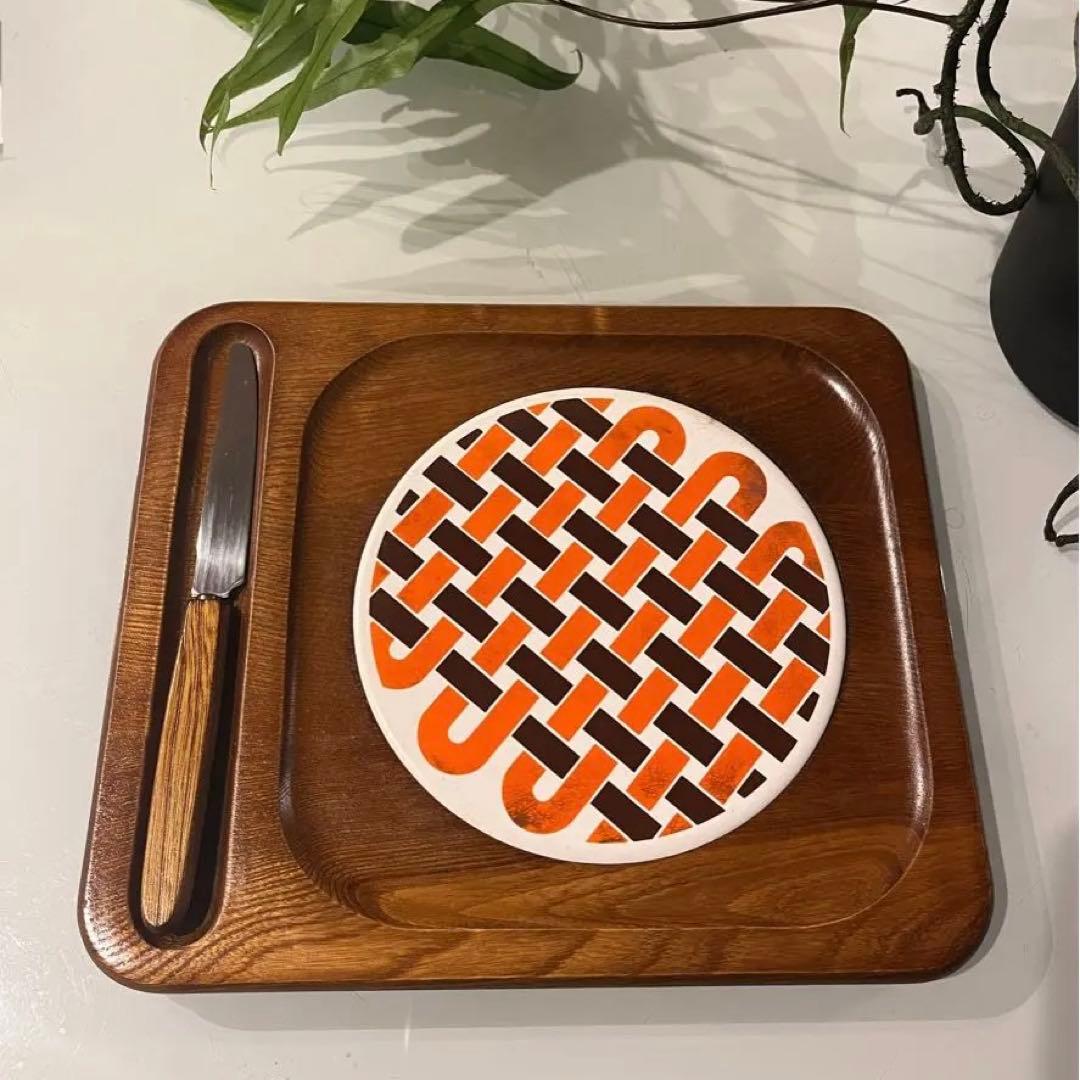 ミッドセンチュリー木製ヴィンテージ ナイフ＆プレートラウンド/サイドdesign