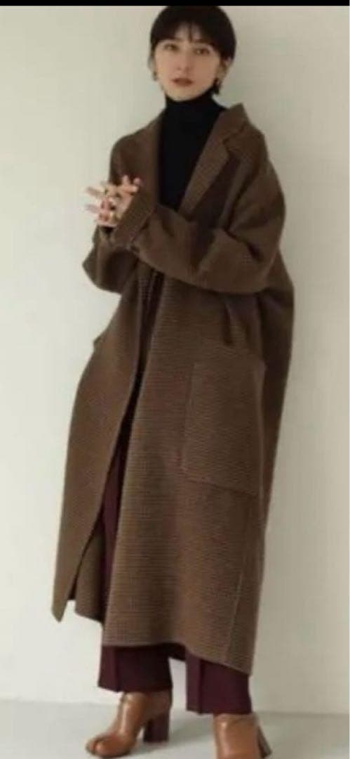 todayfulチェックウールコート