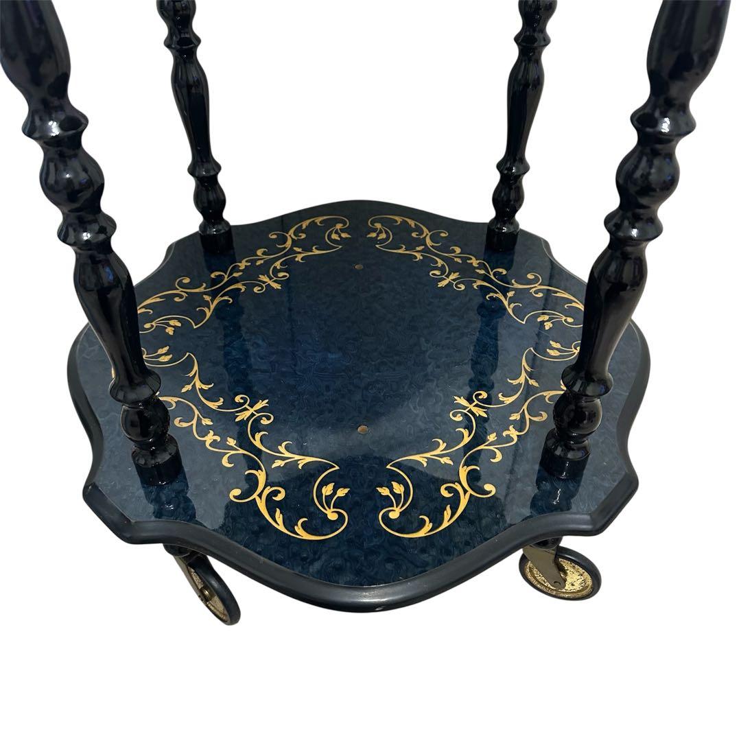 イタリア製DOMANI ドマン　キャスター　象嵌ワゴン　ブルー　キッチンワゴン②