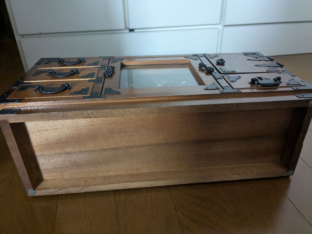 レトロ　天然木製置き物　時計.小引き出し付き