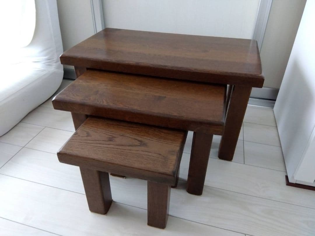 オランダ製　木製ネストテーブル 3段セット ダークブラウン