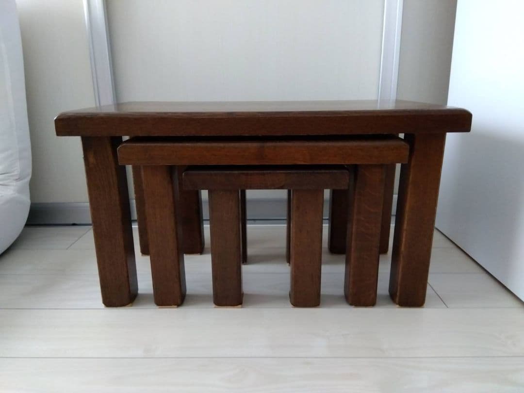 オランダ製　木製ネストテーブル 3段セット ダークブラウン