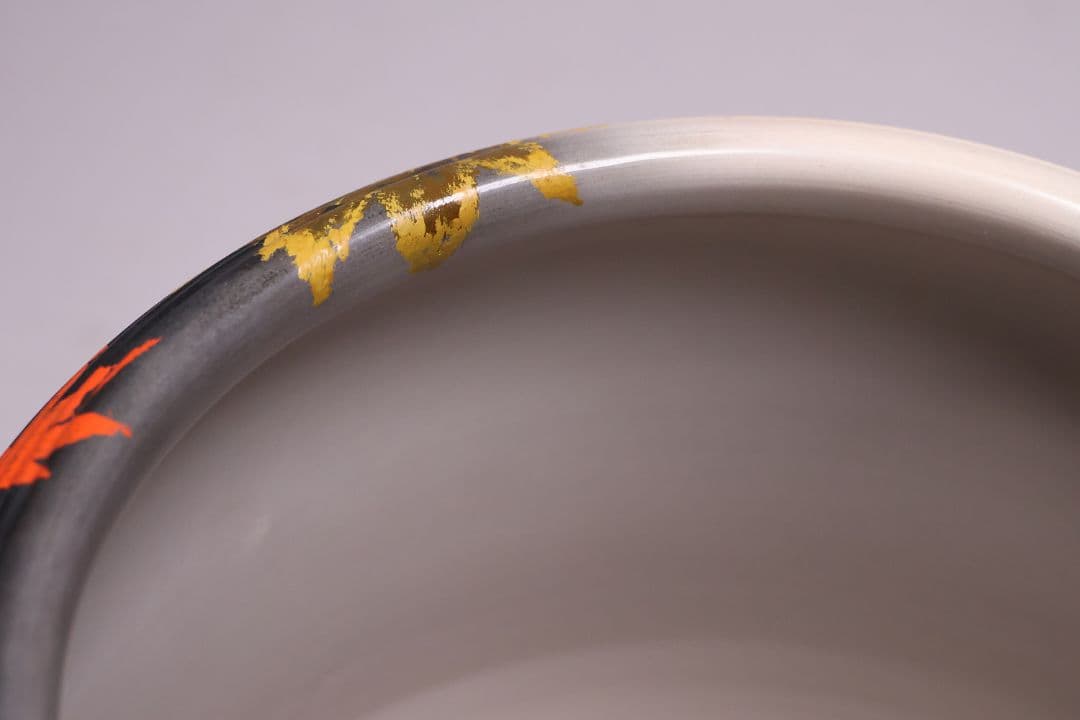 風炉師 加州 山崎宗元 雲華焼 糸目瓢 火鉢一対 紅葉 陶磁器【MA701】