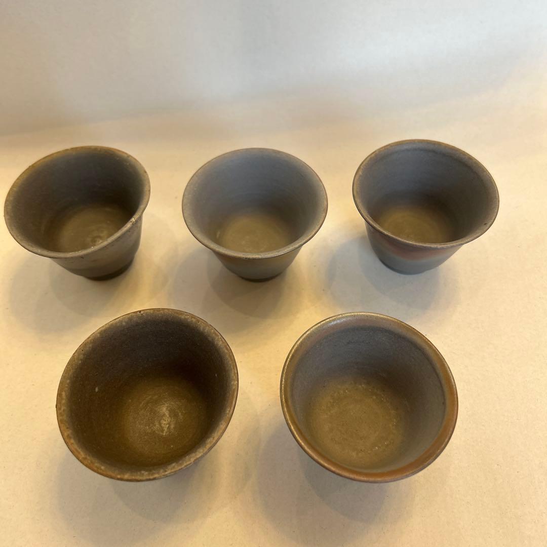 『値引き』備前焼　藤田龍峰　煎茶器　煎茶碗5客　青備前