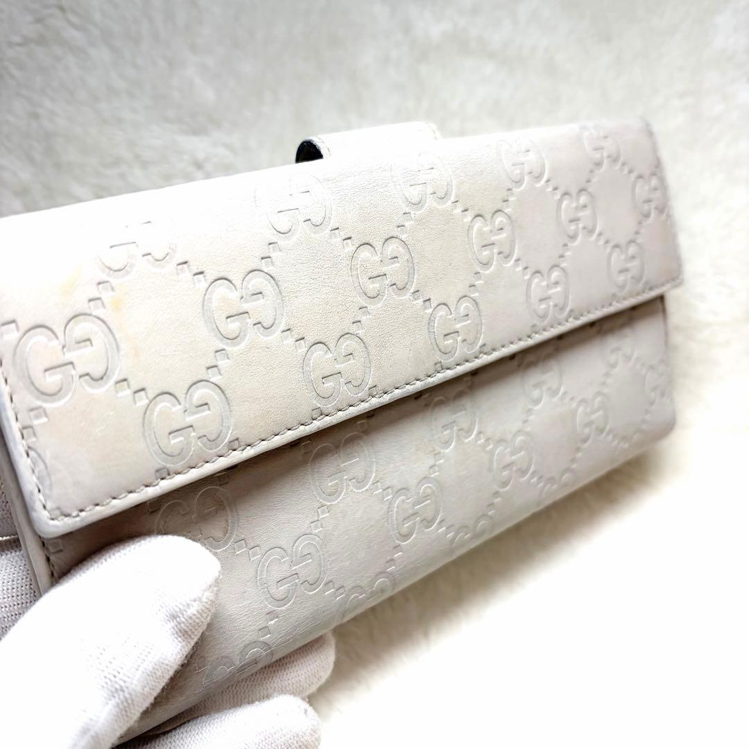 GUCCI グッチ　ホワイト 三つ折り財布　長財布　レザー　Wホック