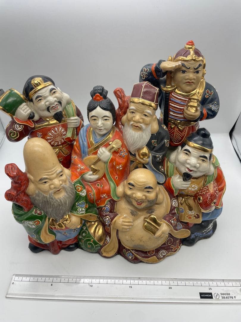 七福神像 陶器製 九谷焼　裏刺繍付き
