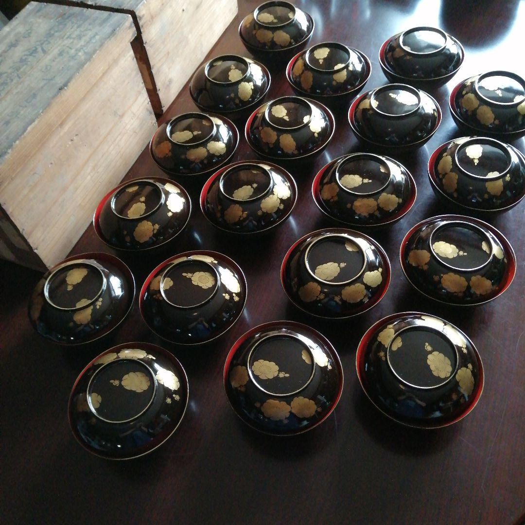 木製漆器　金彩梅紋蓋付椀　19客　13.5cm　寛政7年　【全て小カケあり】