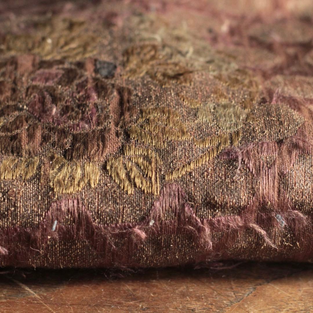 古い 西陣織 銀襴 打敷 花の丸文様 明治六年 古美術 古道具 アンティーク