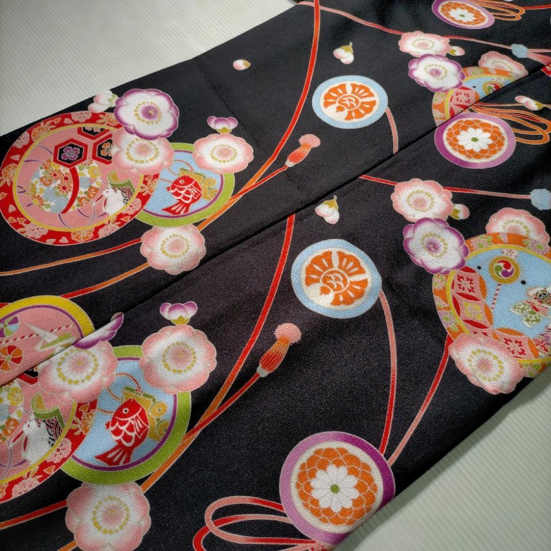 七五三 753 着物 七歳 四つ身着物 黒地友禅柄 新品 送料込み k4132t
