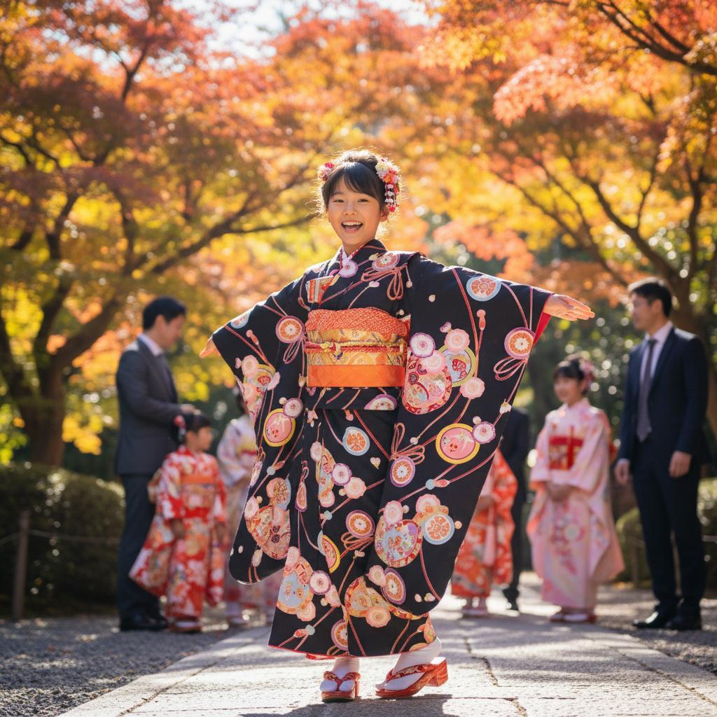 七五三 753 着物 七歳 四つ身着物 黒地友禅柄 新品 送料込み k4132t