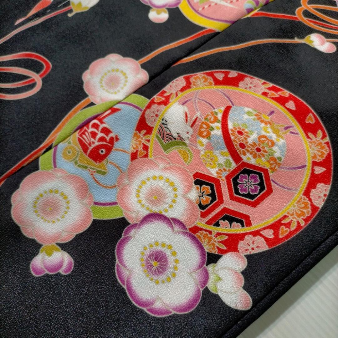 七五三 753 着物 七歳 四つ身着物 黒地友禅柄 新品 送料込み k4132t