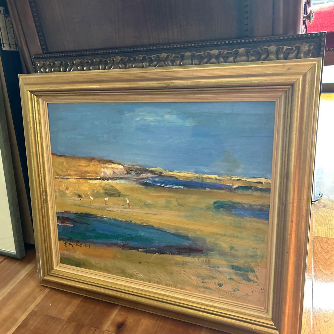 油絵　風景画　額縁付き　肉筆　美術品