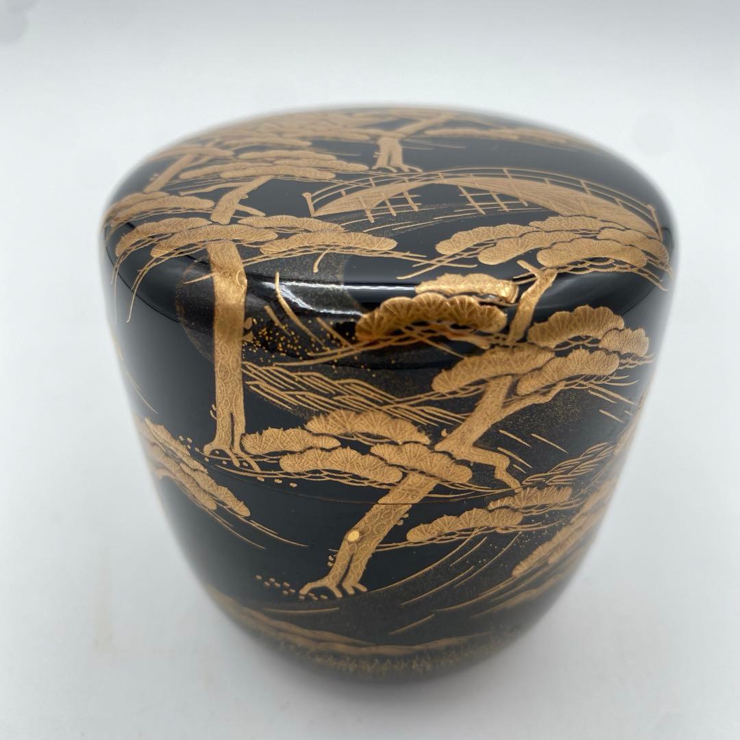 大棗　住吉蒔絵内梨地　松堂作　茶道具　古物