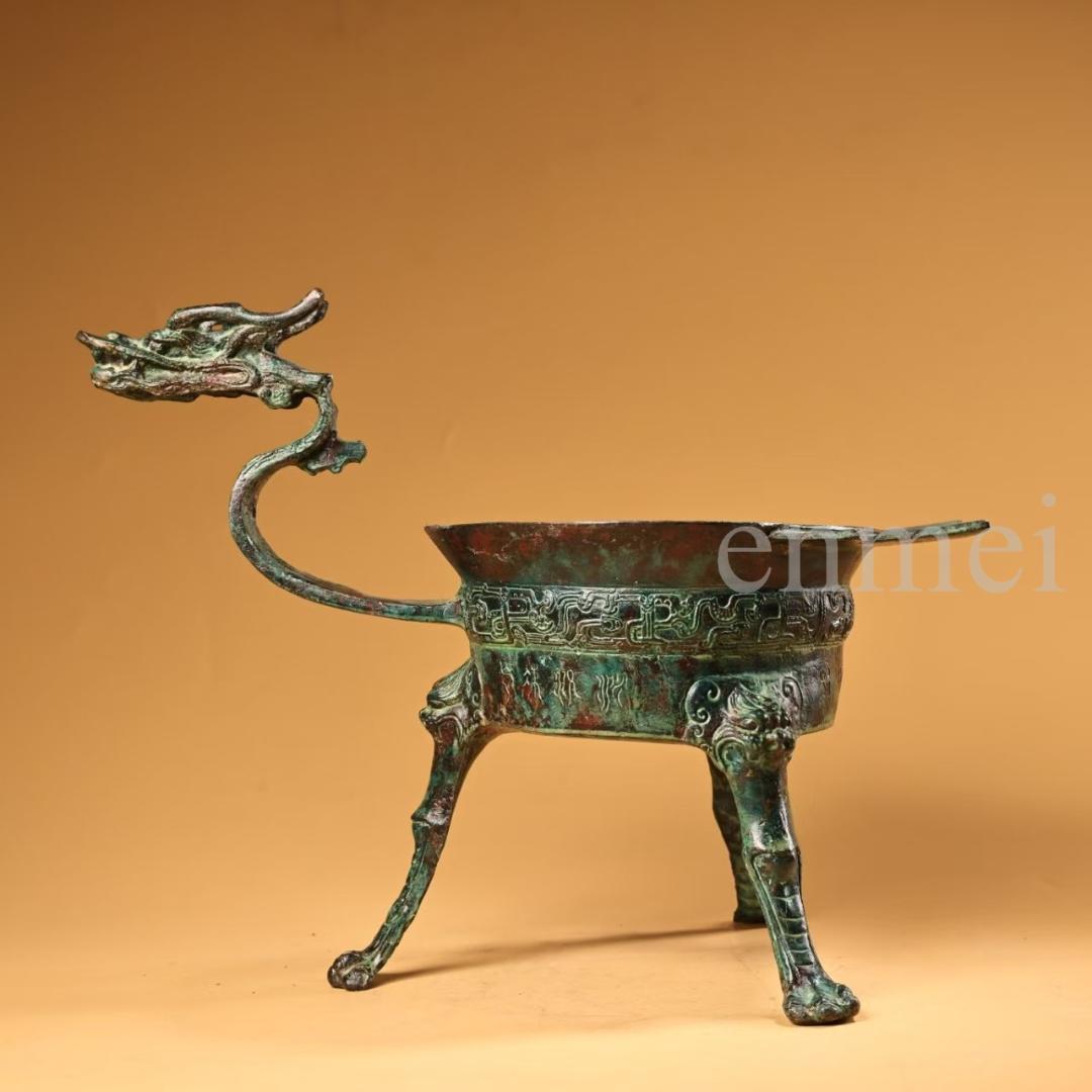 中国古美術・珍品旧藏・青銅器 龍頭杯 獣脚 中型 酒具・純銅製・置物・風水開運