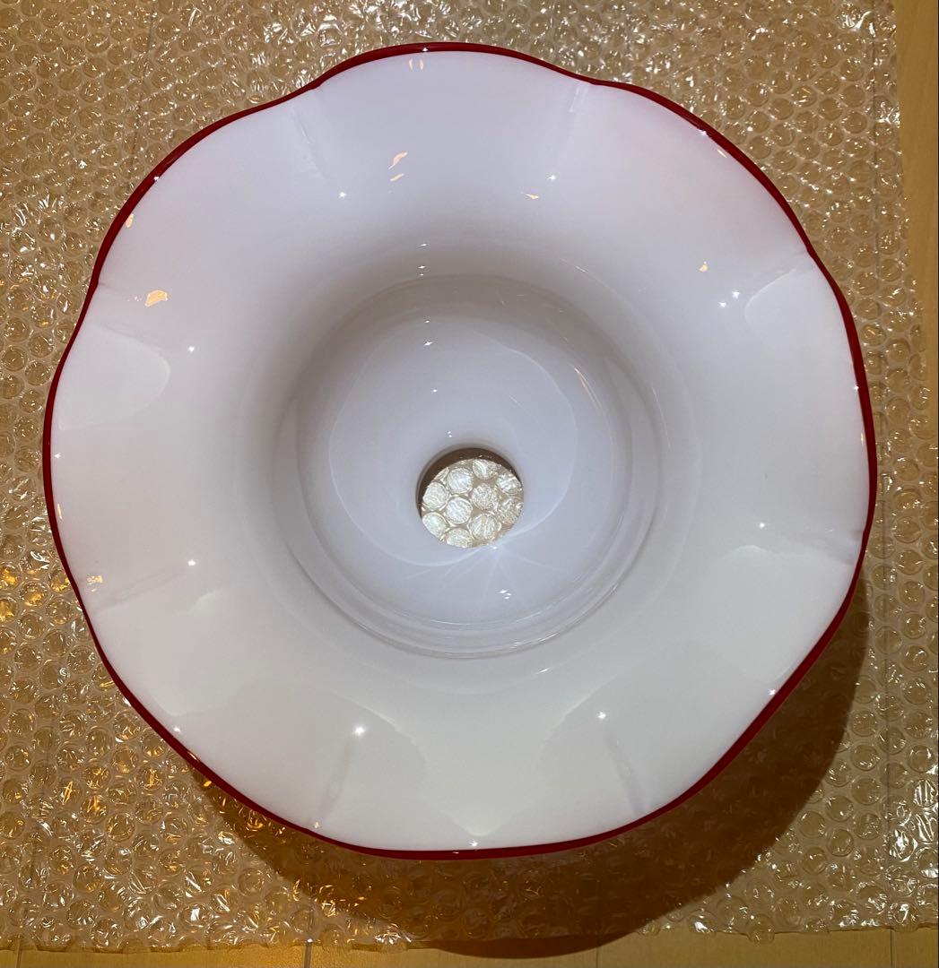 赤縁 フリル ガラス ヴィンテージ ペンダントライト