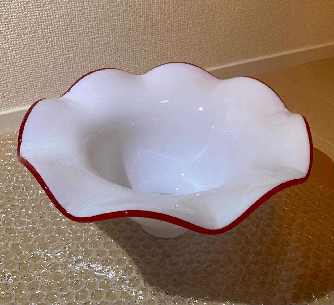 赤縁 フリル ガラス ヴィンテージ ペンダントライト