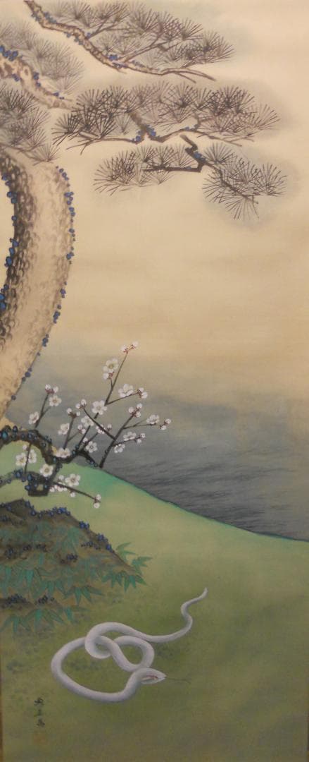 掛け軸 岡田典正 白蛇 絹本 希少 軸装 茶道具 掛軸 美品 です。