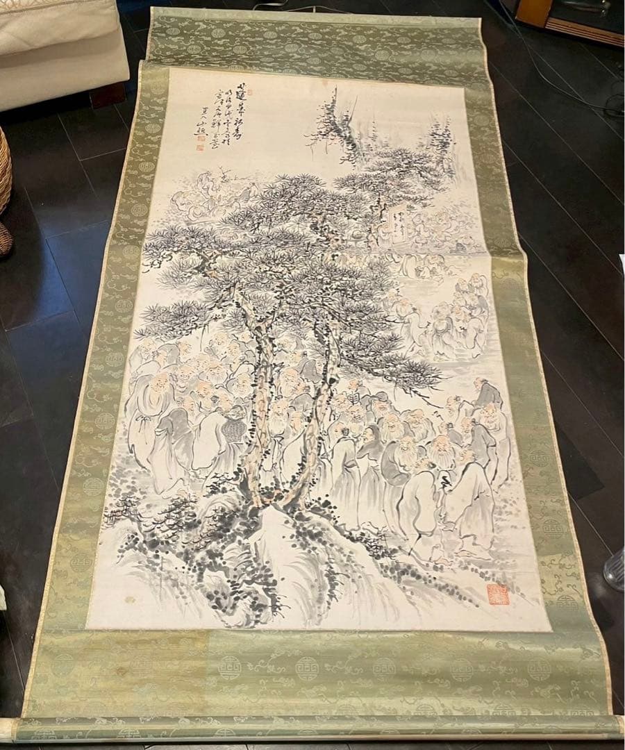 田能村直入（1814〜1907）巨大　掛軸　蓬莱祝寿 明治甲戌冬日　木箱あり