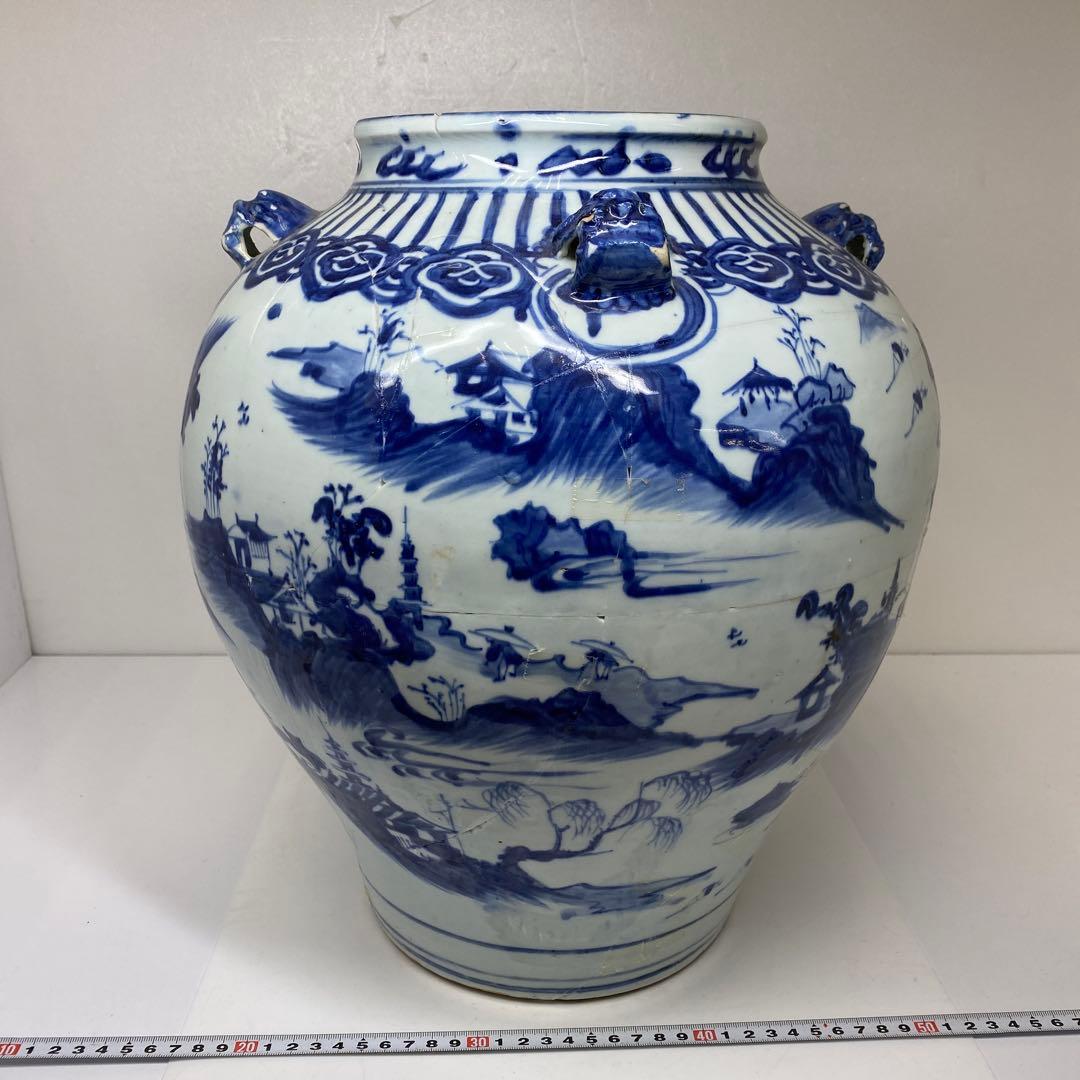 中国明時代　古染付　大壷　高さ約38.5㎝　タトサ　東さ7-0302③