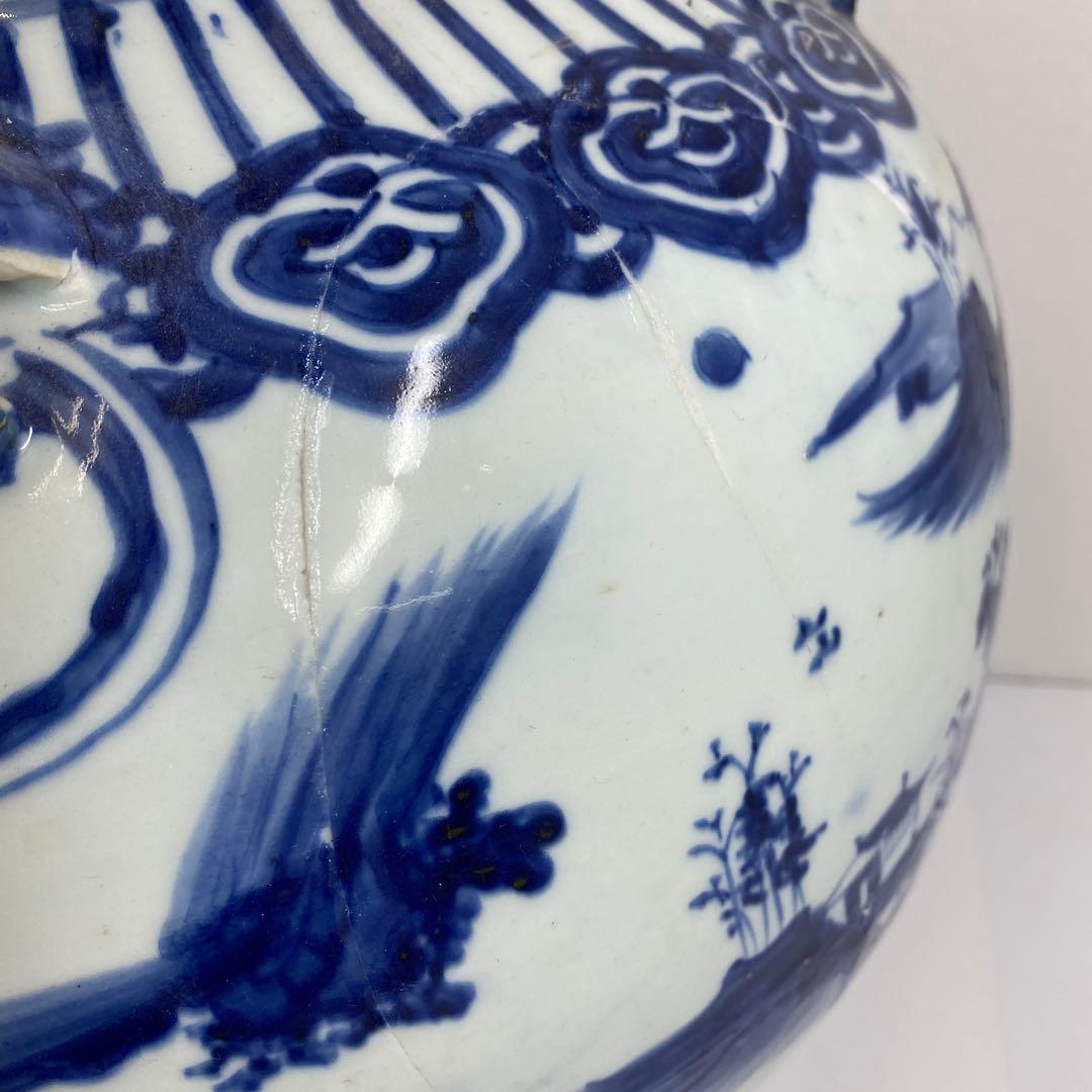 中国明時代　古染付　大壷　高さ約38.5㎝　タトサ　東さ7-0302③