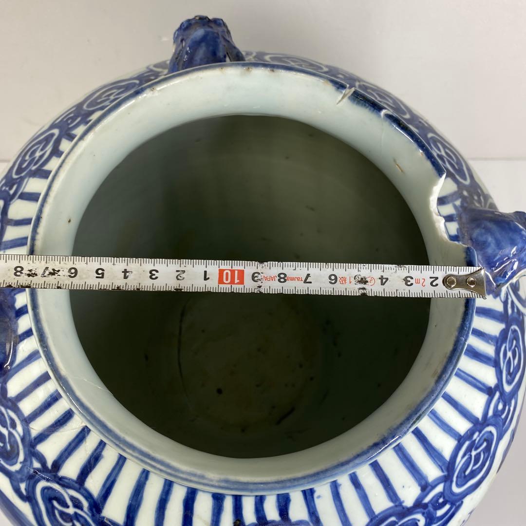 中国明時代　古染付　大壷　高さ約38.5㎝　タトサ　東さ7-0302③