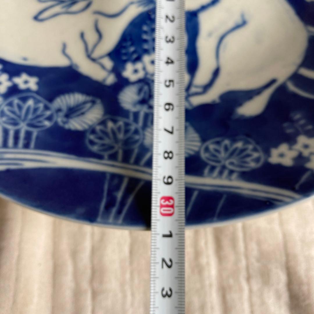 【レプリカ】伊万里　焼染付水葵に兎図大皿のレプリカ